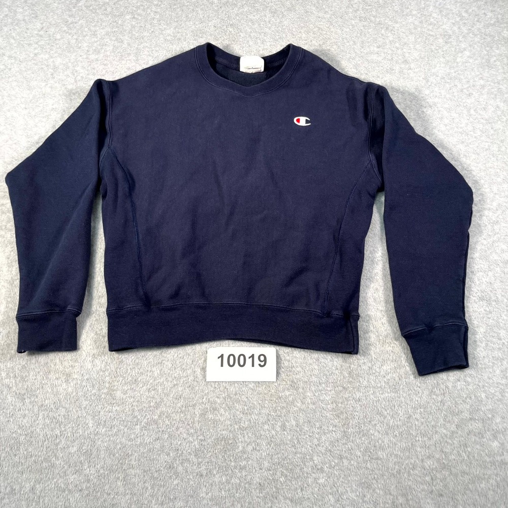 Champion Reverse Weave Sweatshirt Mens Medium Navy Fleece Lined Embroidered Logo